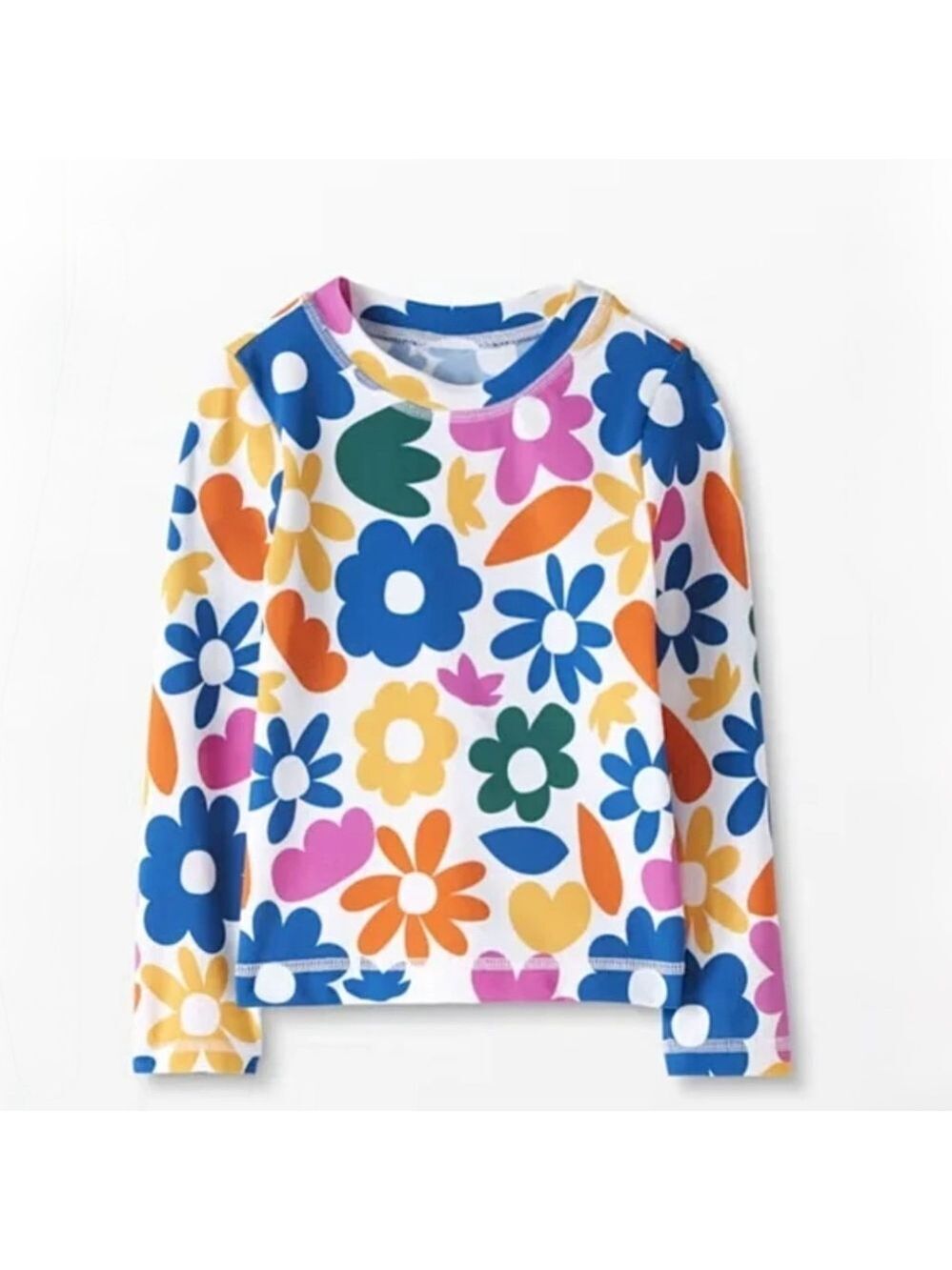 Hanna Andersson Girls Longโ Sleeve Swim Rashguard Flower Print on White Size 6/7